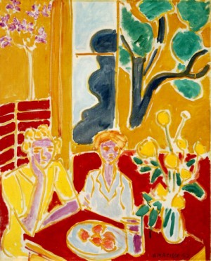 Oil red Painting - Two Girls in a Yellow and Red Interior   1947 by Matisse Henri