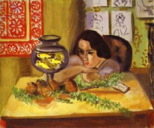 Oil woman Painting - Woman before an aquarium by Matisse Henri
