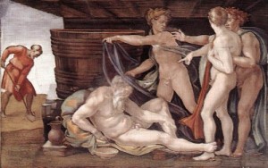 Oil michelangelo Painting - Drunkenness of Noah 1509 by Michelangelo