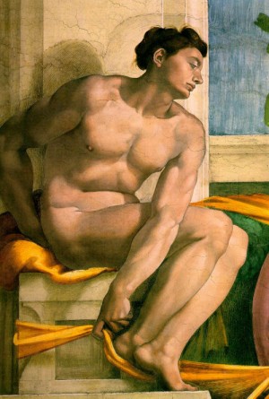 Oil michelangelo Painting - Ignudo 2 by Michelangelo