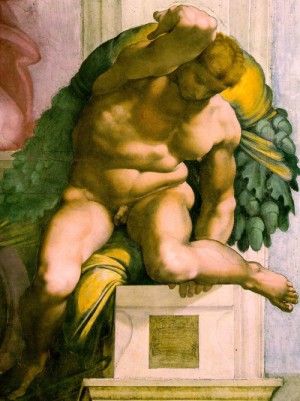 Oil michelangelo Painting - Ignudo 3 by Michelangelo