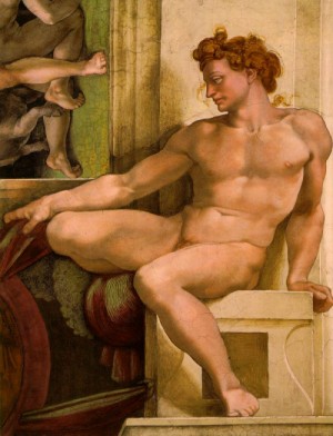 Oil michelangelo Painting - Ignudo by Michelangelo