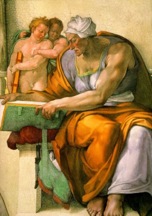 Oil michelangelo Painting - The Cumaean Sibyl by Michelangelo