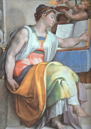 Oil michelangelo Painting - The Erythraean Sibyl, 1508-12 by Michelangelo