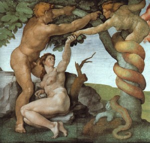 Oil michelangelo Painting - The Fall from Grace, 1508-12 by Michelangelo