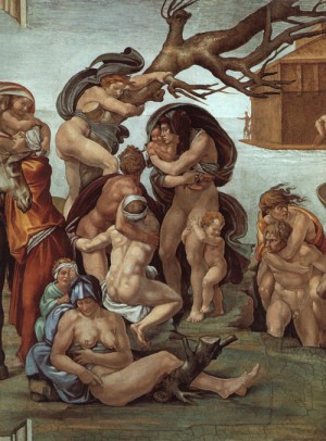 Oil michelangelo Painting - The Flood, 1508-12 by Michelangelo