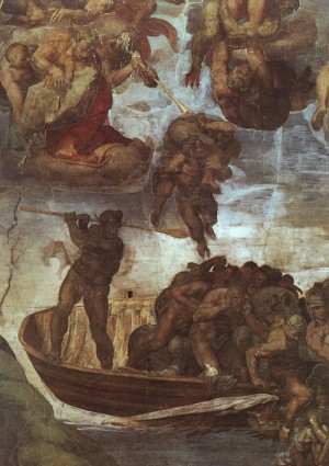 Oil michelangelo Painting - The Last Judgement, detail of the Boatman Charon, 1536-41 by Michelangelo