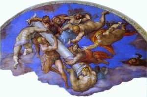 Oil the Painting - The Last Judgment(details 4) by Michelangelo