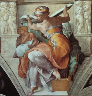 Oil michelangelo Painting - The Libyan Sibyl, 1508-12 by Michelangelo