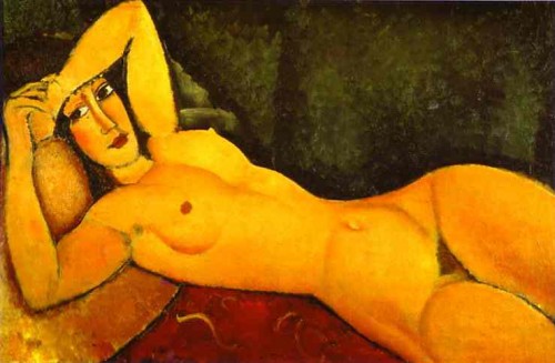Reclining Nude with Left Arm Resting on Forehead. 1917 by Modigliani, Amedeo