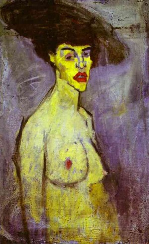 Oil Nude Painting - Female Nude with Hat. c 1908 by Modigliani, Amedeo