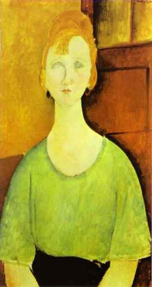 Oil modigliani, amedeo Painting - Girl in a Green Blouse. 1917 by Modigliani, Amedeo