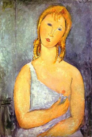 Oil girl Painting - Girl in a White Chemise. 1918 by Modigliani, Amedeo