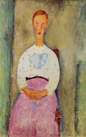 Oil modigliani, amedeo Painting - Girl with a Polka-Dot Blouse  1919 by Modigliani, Amedeo