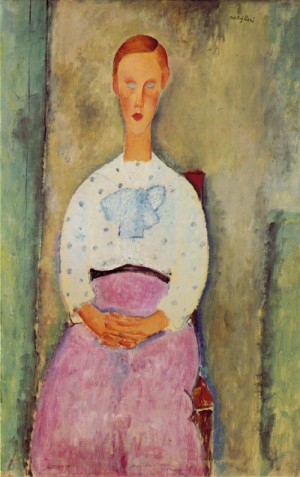 Oil girl Painting - Girl with a Polka-Dot Blouse  1919 by Modigliani, Amedeo
