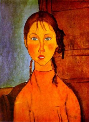 Oil modigliani, amedeo Painting - Girl with Braids. 1918 by Modigliani, Amedeo