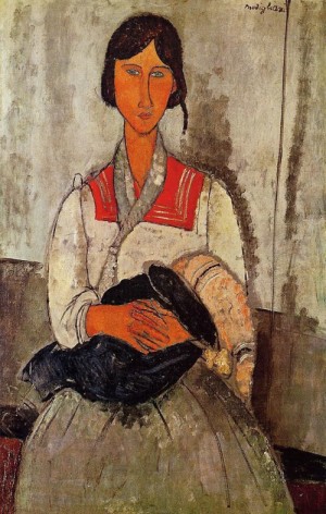 Oil woman Painting - Gypsy Woman with Baby 1919 by Modigliani, Amedeo