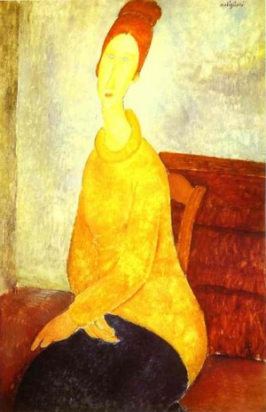 Oil modigliani, amedeo Painting - Jeanne Hébuterne in a Yellow Sweater. 1918~19 by Modigliani, Amedeo