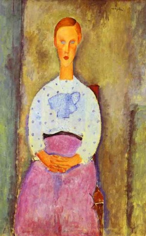 Oil modigliani, amedeo Painting - Jeaune fille au corsage a pois. 1919 by Modigliani, Amedeo