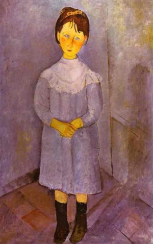 Oil blue Painting - Little Girl in Blue. 1918 by Modigliani, Amedeo