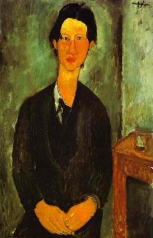Oil portrait Painting - Portrait of Chaim Soutine Seated at a Table. 1917 by Modigliani, Amedeo
