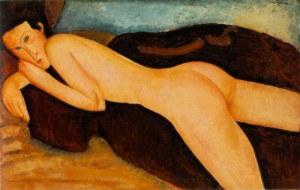 Oil Nude Painting - Reclining Nude from the Back (Nu couche de dos)  1917 by Modigliani, Amedeo