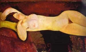 Oil Nude Painting - Reclining Nude (Le Grande Nu). c. 1919 by Modigliani, Amedeo
