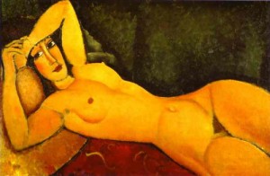 Oil modigliani, amedeo Painting - Reclining Nude with Left Arm Resting on Forehead. 1917 by Modigliani, Amedeo