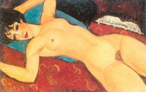 Oil modigliani, amedeo Painting - Red Nude (Nude on a Cushion)   1917 by Modigliani, Amedeo