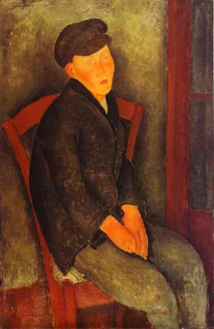 Oil modigliani, amedeo Painting - Seated Boy with Cap. 1918 by Modigliani, Amedeo