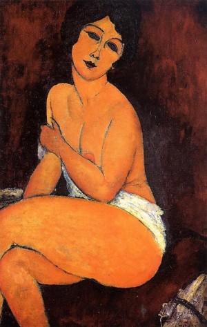 Oil Nude Painting - Seated Nude on Divan 1917 by Modigliani, Amedeo
