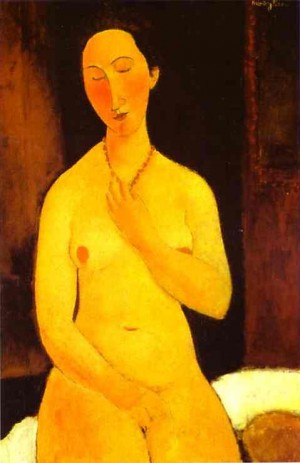 Oil modigliani, amedeo Painting - Seated Nude with Necklace. 1917 by Modigliani, Amedeo