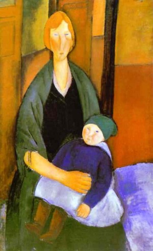 Oil modigliani, amedeo Painting - Seated Woman with Child. 1919 by Modigliani, Amedeo