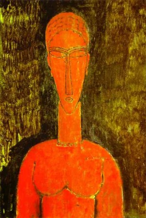 Oil red Painting - The Red Bust. 1913 by Modigliani, Amedeo