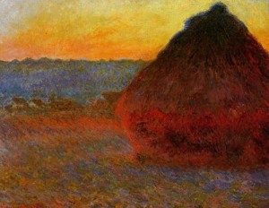 Oil blues Painting - Grainstock Impression in Pinks and Blues 1891 by Monet,Claud