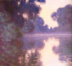 Oil blue Painting - Misty morning on the seine blue 1892 by Monet,Claud