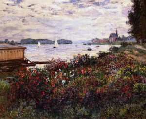 Oil monet,claud Painting - Riverbank at Argenteuil by Monet,Claud