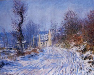 Oil giverny Painting - Road to Giverny in Winter 1885 by Monet,Claud
