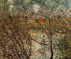 Oil branches Painting - Springtime through the Branches 1878 by Monet,Claud