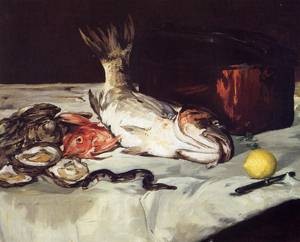 Oil life Painting - Still Life with Fish 1864 by Monet,Claud