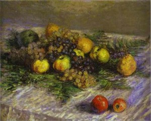 Oil monet,claud Painting - Still Life with  Pears and Grapes.  1880 by Monet,Claud