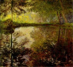 Oil pond Painting - The Pond at Montgeron. 1876-1877 by Monet,Claud