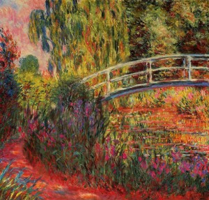 Oil pond Painting - The Water-Lily Pond (aka Japanese Bridge) by Monet,Claud