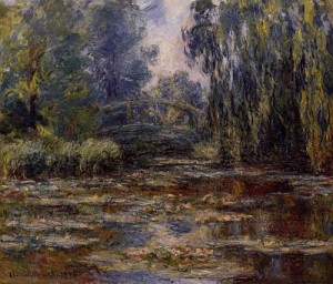 Oil pond Painting - The Water-Lily Pond and Bridge 1905 by Monet,Claud