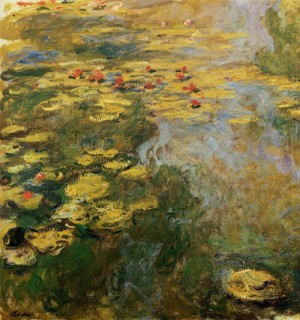 Oil lily Painting - The Water-Lily Pond (left side) 1917-1919 by Monet,Claud