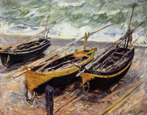 Oil monet,claud Painting - Three Fishing Boats 1885 by Monet,Claud