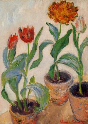 Oil monet,claud Painting - Three Pots of Tulips 1883 by Monet,Claud