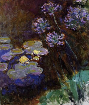 Oil monet,claud Painting - Water Lilies and Agapanthus 1914-1917 by Monet,Claud