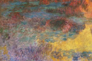Oil pond Painting - Water Lily Pond Evening (left_panel) 1920-1926 by Monet,Claud