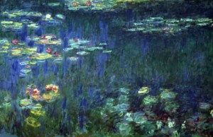 Oil green Painting - Waterlilies, Green Reflection, Left Part    1916-1923 by Monet,Claud